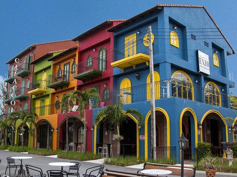Colourful streetside facade of Casacool Hotel